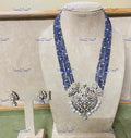 VeroniQ Trends-Victorian Sapphire Beads Pearl And Polki Silver Long Necklace With Peacock Motif 92.5 Silver Moissanite Diamond Polki-Gold Plated-Wedding Jewellery-Punjabi Jewellery-South Indian-Thappa Jewellery