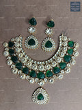 VeroniQ Trends-Gold Plated Green Stone Pachi Necklace 92.5 Pachi-Emerald Stone-Gold Plated-Wedding Jewellery-Punjabi Jewellery-South Indian-Thappa Jewellery