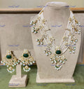 VeroniQ Trends-Victorian Bridal Multistrand Emerald Carved Stone Pearl And Polki Silver Choker Necklace 92.5 Silver Moissanite Diamond Polki-Emerald Stone-Gold Plated-Wedding Jewellery-Punjabi Jewellery-South Indian-Thappa Jewellery