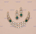 VeroniQ Trends-Victorian Double Line Emerald And Polki Silver Necklace 92.5 Silver Moissanite Diamond Polki-Emerald Stone-Gold Plated-Wedding Jewellery-Punjabi Jewellery-South Indian-Thappa Jewellery