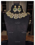 VeroniQ Trends-Victorian Bridal Peacock Polki and Emerald Choker Necklace 92.5 Silver Moissanite Diamond Polki-Emerald Stone-Gold Plated-Wedding Jewellery-Punjabi Jewellery-South Indian-Thappa Jewellery