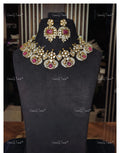 VeroniQ Trends-Victorian Bridal Peacock Polki and Ruby Necklace 92.5 Silver Moissanite Diamond Polki-Ruby Stone-Gold Plated-Wedding Jewellery-Punjabi Jewellery-South Indian-Thappa Jewellery
