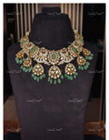 VeroniQ Trends-Victorian Bridal Peacock Polki and Emerald Choker Necklace 92.5 Silver Moissanite Diamond Polki-Emerald Stone-Gold Plated-Wedding Jewellery-Punjabi Jewellery-South Indian-Thappa Jewellery