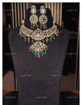VeroniQ Trends-Victorian Bridal Polki and Emerald Choker Necklace With Motif 92.5 Silver Moissanite Diamond Polki-Emerald Stone-Gold Plated-Wedding Jewellery-Punjabi Jewellery-South Indian-Thappa Jewellery