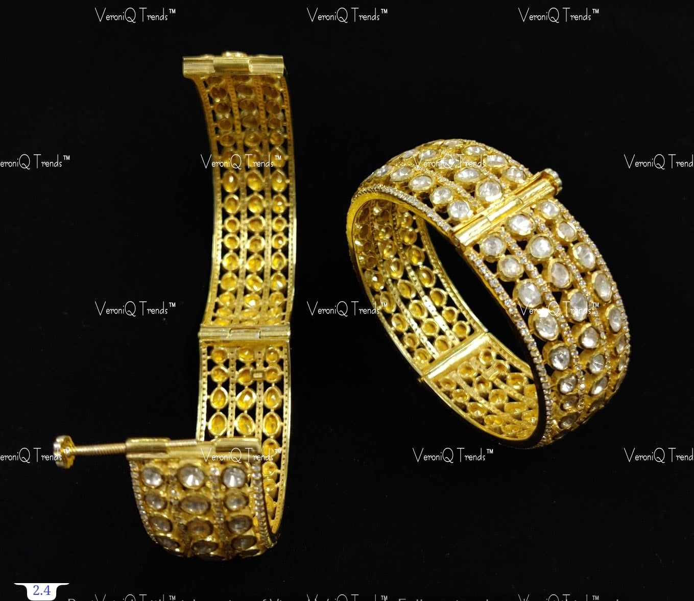 VeroniQ Trends-Traditional Victorian Polki Silver Bangles 92.5 Silver Moissanite Diamond Polki-Gold Plated-Wedding Jewellery-Punjabi Jewellery-South Indian-Thappa Jewellery