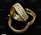 VeroniQ Trends-Traditional Victorian Craving Polki Silver Bangles 92.5 Silver Moissanite Diamond Polki-Gold Plated-Wedding Jewelry-Punjabi Jewelry-South Indian-Thappa Jewelry