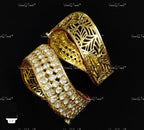 VeroniQ Trends-Traditional Victorian Craving Polki Silver Bangles 92.5 Silver Moissanite Diamond Polki-Gold Plated-Wedding Jewelry-Punjabi Jewelry-South Indian-Thappa Jewelry