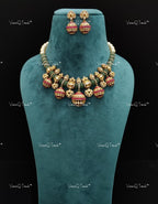 VeroniQ Trends-Gold Plated Emerald Pumpkin Beads Ruby And Polki Silver Necklace 92.5 Silver Moissanite Diamond Polki-Ruby Stone-Gold Plated-Wedding Jewelry-Punjabi Jewelry-South Indian-Thappa Jewelry