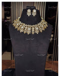 VeroniQ Trends-Victorian Bridal Polki Choker Necklace 92.5 Silver Moissanite Diamond Polki-Gold Plated-Wedding Jewelry-Punjabi Jewelry-South Indian-Thappa Jewelry