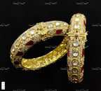 VeroniQ Trends-Victorian Ruby And Polki Silver Bangles 92.5 Silver Moissanite Diamond Polki-Gold Plated-Wedding Jewelry-Punjabi Jewelry-South Indian-Thappa Jewelry