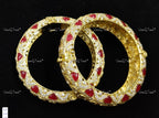 VeroniQ Trends-Victorian Ruby And Polki Silver Bangles 92.5 Silver Moissanite Diamond Polki-Gold Plated-Wedding Jewelry-Punjabi Jewelry-South Indian-Thappa Jewelry