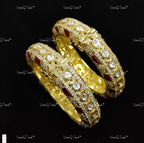 VeroniQ Trends-Victorian Ruby And Polki Silver Bangles 92.5 Silver Moissanite Diamond Polki-Gold Plated-Wedding Jewelry-Punjabi Jewelry-South Indian-Thappa Jewelry