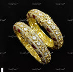 VeroniQ Trends-Victorian Ruby And Polki Silver Bangles 92.5 Silver Moissanite Diamond Polki-Gold Plated-Wedding Jewelry-Punjabi Jewelry-South Indian-Thappa Jewelry