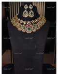 VeroniQ Trends-Victorian Bridal Polki And Emerald Drop Necklace 92.5 Silver Moissanite Diamond Polki-Emerald Stone-Gold Plated-Wedding Jewellery-Punjabi Jewellery-South Indian-Thappa Jewellery