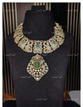 VeroniQ Trends-Victorian Bridal Polki And Emerald Choker Necklace With Peacock Motif 92.5 Silver Moissanite Diamond Polki-Emerald Stone-Gold Plated-Wedding Jewellery-Punjabi Jewellery-South Indian-Thappa Jewellery
