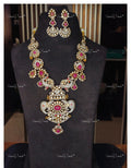 VeroniQ Trends-Victorian Bridal Polki And Ruby Necklace With Peacock-Elephant Motif 92.5 Silver Moissanite Diamond Polki-Ruby Stone-Gold Plated-Wedding Jewelry-Punjabi Jewelry-South Indian-Thappa Jewelry