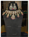 VeroniQ Trends-Victorian Bridal Polki Necklace 92.5 Silver Moissanite Diamond Polki-Gold Plated-Wedding Jewellery-Punjabi Jewellery-South Indian-Thappa Jewellery