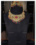VeroniQ Trends-Victorian Bridal Polki And Ruby Necklace With Peacock Motif 92.5 Silver Moissanite Diamond Polki-Ruby Stone-Gold Plated-Wedding Jewellery-Punjabi Jewellery-South Indian-Thappa Jewellery