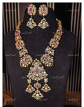 VeroniQ Trends-Victorian Bridal Polki And Ruby Mid Length Necklace With Peacock Motif 92.5 Silver Moissanite Diamond Polki-Ruby Stone-Gold Plated-Wedding Jewellery-Punjabi Jewellery-South Indian-Thappa Jewellery
