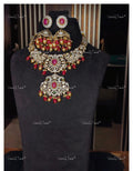 VeroniQ Trends-Victorian Bridal Polki And Ruby Choker Necklace With Peacock Motif 92.5 Silver Moissanite Diamond Polki-Ruby Stone-Gold Plated-Wedding Jewellery-Punjabi Jewellery-South Indian-Thappa Jewellery
