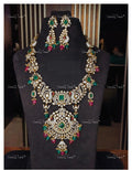 VeroniQ Trends-Victorian Bridal Polki And Emerald Necklace With Peacock Motif 92.5 Silver Moissanite Diamond Polki-Emerald Stone-Gold Plated-Wedding Jewelry-Punjabi Jewelry-South Indian-Thappa Jewelry