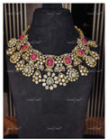 VeroniQ Trends-Victorian Bridal Polki And Ruby Choker Drop Necklace 92.5 Silver Moissanite Diamond Polki-Ruby Stone-Gold Plated-Wedding Jewellery-Punjabi Jewellery-South Indian-Thappa Jewellery