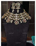 VeroniQ Trends-Victorian Bridal Polki Choker Necklace 92.5 Silver Moissanite Diamond Polki-Gold Plated-Wedding Jewelry-Punjabi Jewelry-South Indian-Thappa Jewelry