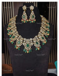 VeroniQ Trends-Victorian Bridal Emerald And Polki Necklace 92.5 Silver Moissanite Diamond Polki-Emerald Stone-Gold Plated-Wedding Jewellery-Punjabi Jewellery-South Indian-Thappa Jewellery