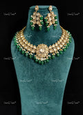 VeroniQ Trends-Victorian Polki Silver Necklace With Green Beads 92.5 Silver Moissanite Diamond Polki-Ruby Stone-Gold Plated-Wedding Jewellery-Punjabi Jewellery-South Indian-Thappa Jewellery