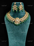 VeroniQ Trends-Victorian Polki Silver Necklace With Green Beads 92.5 Silver Moissanite Diamond Polki-Ruby Stone-Gold Plated-Wedding Jewelry-Punjabi Jewelry-South Indian-Thappa Jewelry
