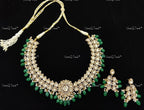 VeroniQ Trends-Victorian Polki Silver Necklace With Green Beads 92.5 Silver Moissanite Diamond Polki-Ruby Stone-Gold Plated-Wedding Jewelry-Punjabi Jewelry-South Indian-Thappa Jewelry