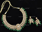 VeroniQ Trends-Victorian Polki Silver Necklace With Green Beads 92.5 Silver Moissanite Diamond Polki-Ruby Stone-Gold Plated-Wedding Jewelry-Punjabi Jewelry-South Indian-Thappa Jewelry