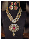 VeroniQ Trends-Victorian Bridal Double Line Ruby And Polki Mid Length Necklace 92.5 Silver Moissanite Diamond Polki-Ruby Stone-Gold Plated-Wedding Jewellery-Punjabi Jewellery-South Indian-Thappa Jewellery