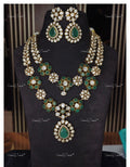 VeroniQ Trends-Victorian Bridal Double Line Emerald And Polki Long Necklace 92.5 Silver Moissanite Diamond Polki-Emerald Stone-Gold Plated-Wedding Jewellery-Punjabi Jewellery-South Indian-Thappa Jewellery