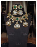 VeroniQ Trends-Victorian Bridal Emerald And Polki Chokar Necklace 92.5 Silver Moissanite Diamond Polki-Emerald Stone-Gold Plated-Wedding Jewellery-Punjabi Jewellery-South Indian-Thappa Jewellery