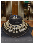 VeroniQ Trends-Victorian Bridal Polki Sapphire Stone Chokar Necklace 92.5 Silver Moissanite Diamond Polki-Sapphire Stone-Gold Plated-Wedding Jewellery-Punjabi Jewellery-South Indian-Thappa Jewellery