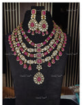 VeroniQ Trends-Victorian Bridal Multilayer Ruby And Polki Necklace 92.5 Silver Moissanite Diamond Polki-Ruby Stone-Gold Plated-Wedding Jewellery-Punjabi Jewellery-South Indian-Thappa Jewellery