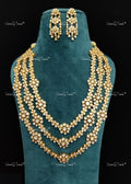 VeroniQ Trends-Multi-Line Floral Victorian Polki Silver Long Necklace 92.5 Silver Moissanite Diamond Polki-Gold Plated-Wedding Jewellery-Punjabi Jewellery-South Indian-Thappa Jewellery