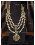 VeroniQ Trends-Victorian Bridal Multilayer Emerald And Polki Long Necklace 92.5 Silver Moissanite Diamond Polki-Emerald Stone-Gold Plated-Wedding Jewellery-Punjabi Jewellery-South Indian-Thappa Jewellery