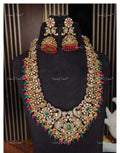 VeroniQ Trends-Victorian Bridal Emerald And Polki Long Necklace With Peacock-Elephant Motif 92.5 Silver Moissanite Diamond Polki-Emerald Stone-Gold Plated-Wedding Jewellery-Punjabi Jewellery-South Indian-Thappa Jewellery