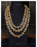 VeroniQ Trends-Victorian Bridal Multilayer Polki Necklace 92.5 Silver Moissanite Diamond Polki-Gold Plated-Wedding Jewellery-Punjabi Jewellery-South Indian-Thappa Jewellery