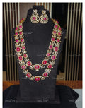 VeroniQ Trends-Victorian Bridal Double Line Ruby And Polki Necklace With Motif 92.5 Silver Moissanite Diamond Polki-Ruby Stone-Gold Plated-Wedding Jewellery-Punjabi Jewellery-South Indian-Thappa Jewellery (Copy)