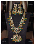 VeroniQ Trends-Victorian Bridal Emerald And Polki Necklace 92.5 Silver Moissanite Diamond Polki-Emerald Stone-Gold Plated-Wedding Jewellery-Punjabi Jewellery-South Indian-Thappa Jewellery