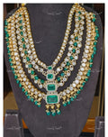 VeroniQ Trends-Victorian Bridal Multilayer Polki and Emerald Necklace 92.5 Silver Moissanite Diamond Polki-Emerald Stone-Gold Plated-Wedding Jewellery-Punjabi Jewellery-South Indian-Thappa Jewellery