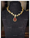 VeroniQ Trends-Victorian Carved Ruby Pendant Necklace 92.5 Silver Moissanite Diamond Polki-Gold Plated-Wedding Jewellery-Punjabi Jewellery-South Indian-Thappa Jewellery