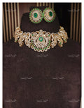 VeroniQ Trends-Victorian Bridal Emerald and Polki Necklace with Elephant Motif 92.5 Silver Moissanite Diamond Polki-Emerald Stone-Gold Plated-Wedding Jewellery-Punjabi Jewellery-South Indian-Thappa Jewellery