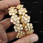 VeroniQ Trends-Victorian Floral Look Silver Bangles 92.5 Silver Moissanite Diamond Polki-Gold Plated-Wedding Jewelry-Punjabi Jewelry-South Indian-Thappa Jewelry