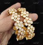 VeroniQ Trends-Victorian Floral Look Silver Bangles 92.5 Silver Moissanite Diamond Polki-Gold Plated-Wedding Jewelry-Punjabi Jewelry-South Indian-Thappa Jewelry