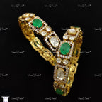 VeroniQ Trends-Victorian Gold Plated Emerald And Polki Silver Bangles 92.5 Silver Moissanite Diamond Polki-Emerald Stone-Gold Plated-Wedding Jewelry-Punjabi Jewelry-South Indian-Thappa Jewelry