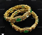 VeroniQ Trends-Victorian Gold Plated Emerald And Polki Silver Bangles 92.5 Silver Moissanite Diamond Polki-Emerald Stone-Gold Plated-Wedding Jewelry-Punjabi Jewelry-South Indian-Thappa Jewelry